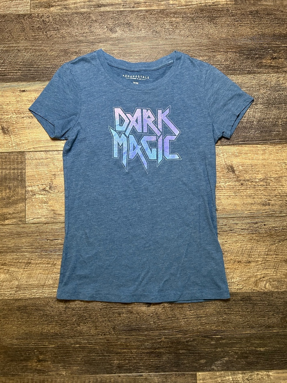 Aeropostale Dark Magic Graphic Tee Women’s Medium Blue Y2K Style 2010s Grunge